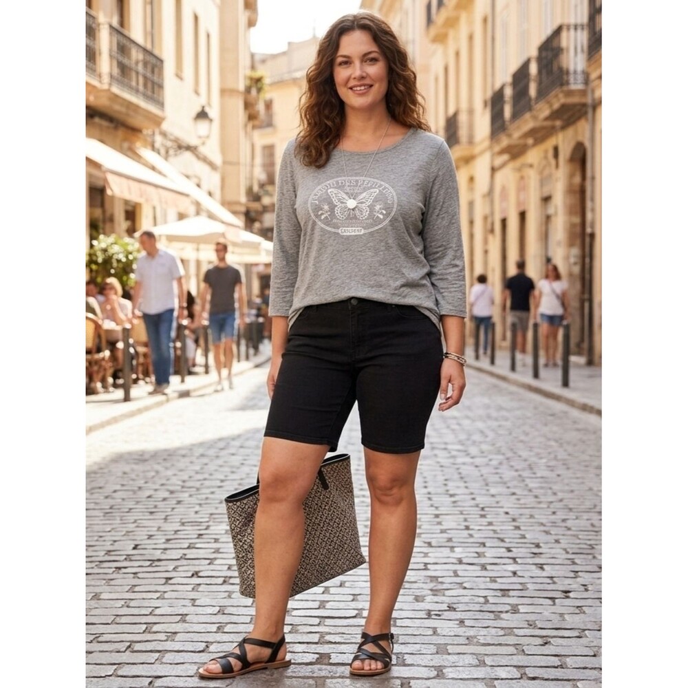 Talbots Gray & White "Jardin Des Papillons" French Butterfly Tunic Tee Size 2X